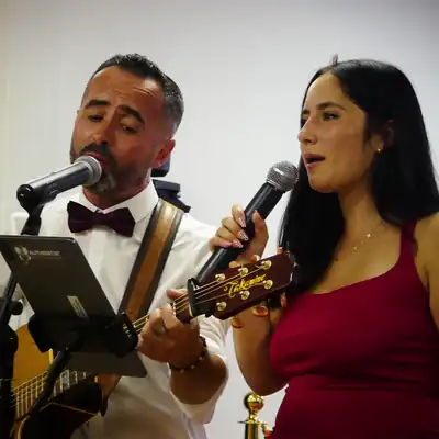 Deux chanteurs en live, guitare et voix